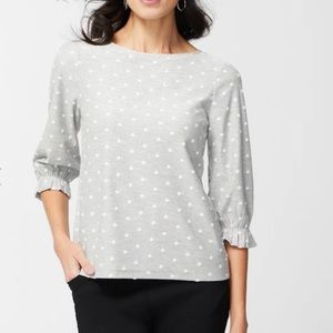 Liz Weekend boat neck zipper polkadot tunic